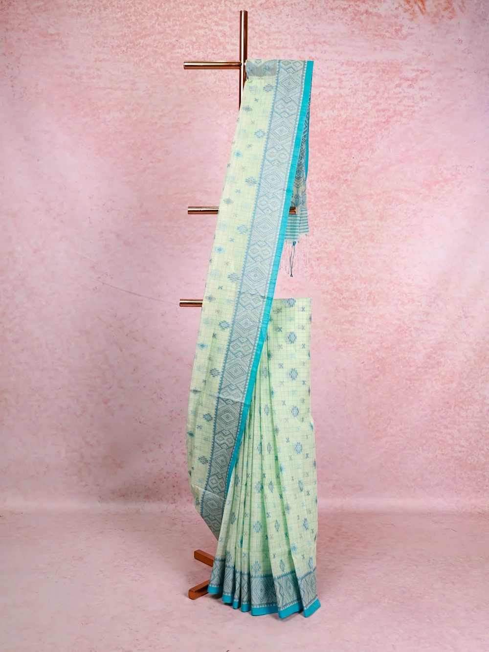 Bluish Yellow Cotton Saree