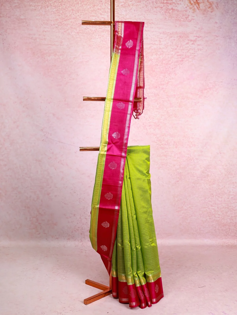 Parrot Green Cotton Silk Saree