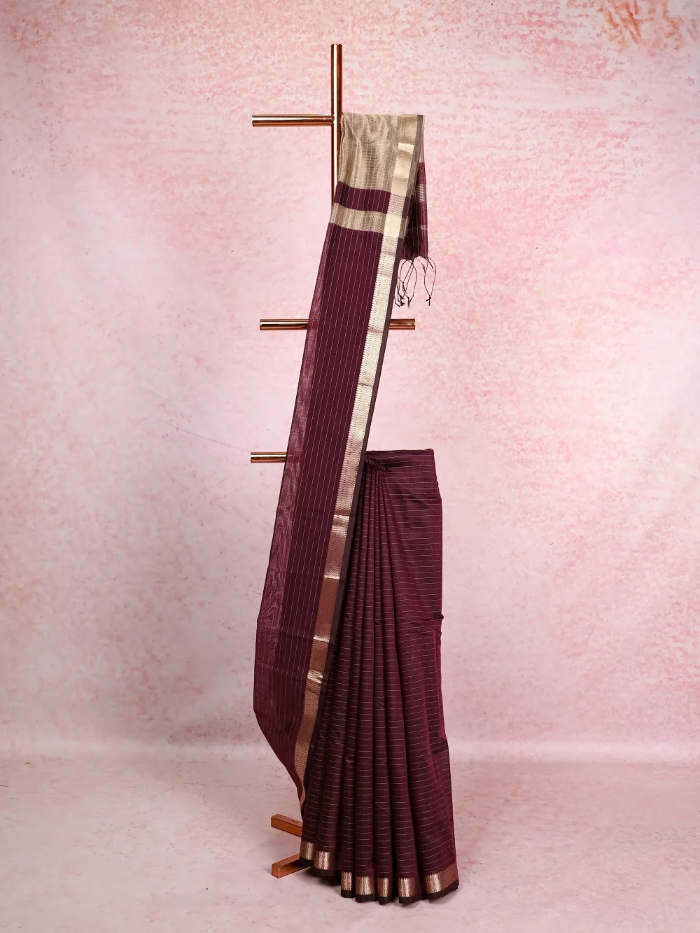 Wine Cotton Silk Saree