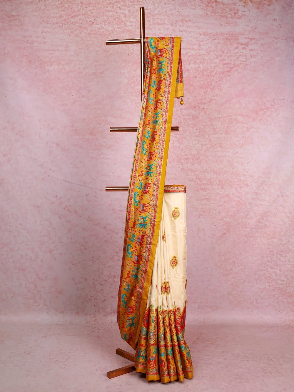 Cream Semi Silk Saree