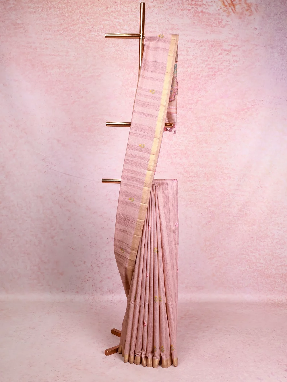 Pastel Pink Colour Semi Tussar Saree