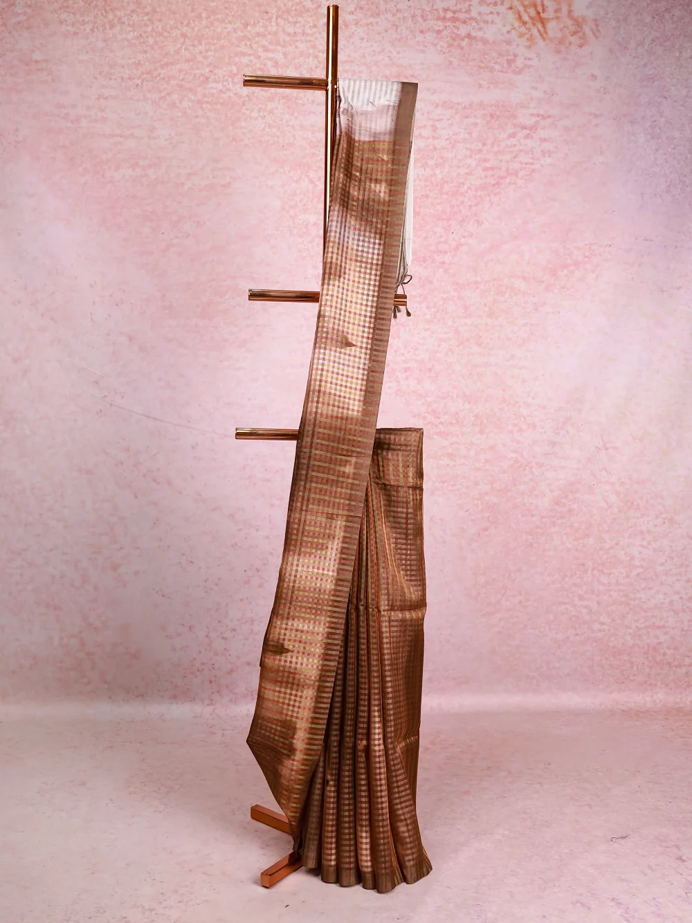 Brownish Grey Cotton Tissue Saree