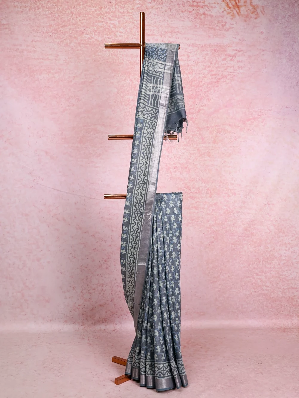 Ash Semi Linen Saree