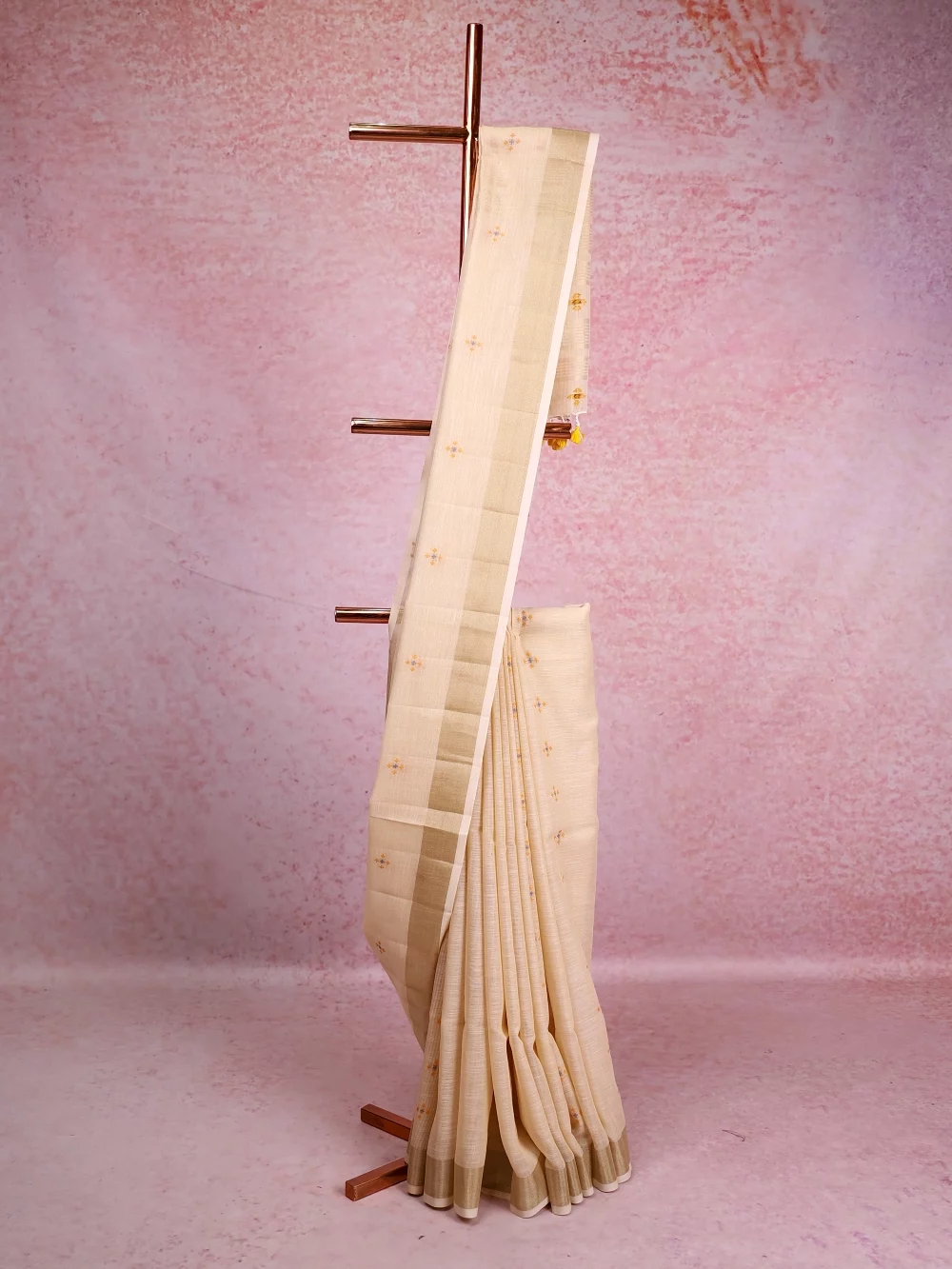 Cream Semi Linen Saree