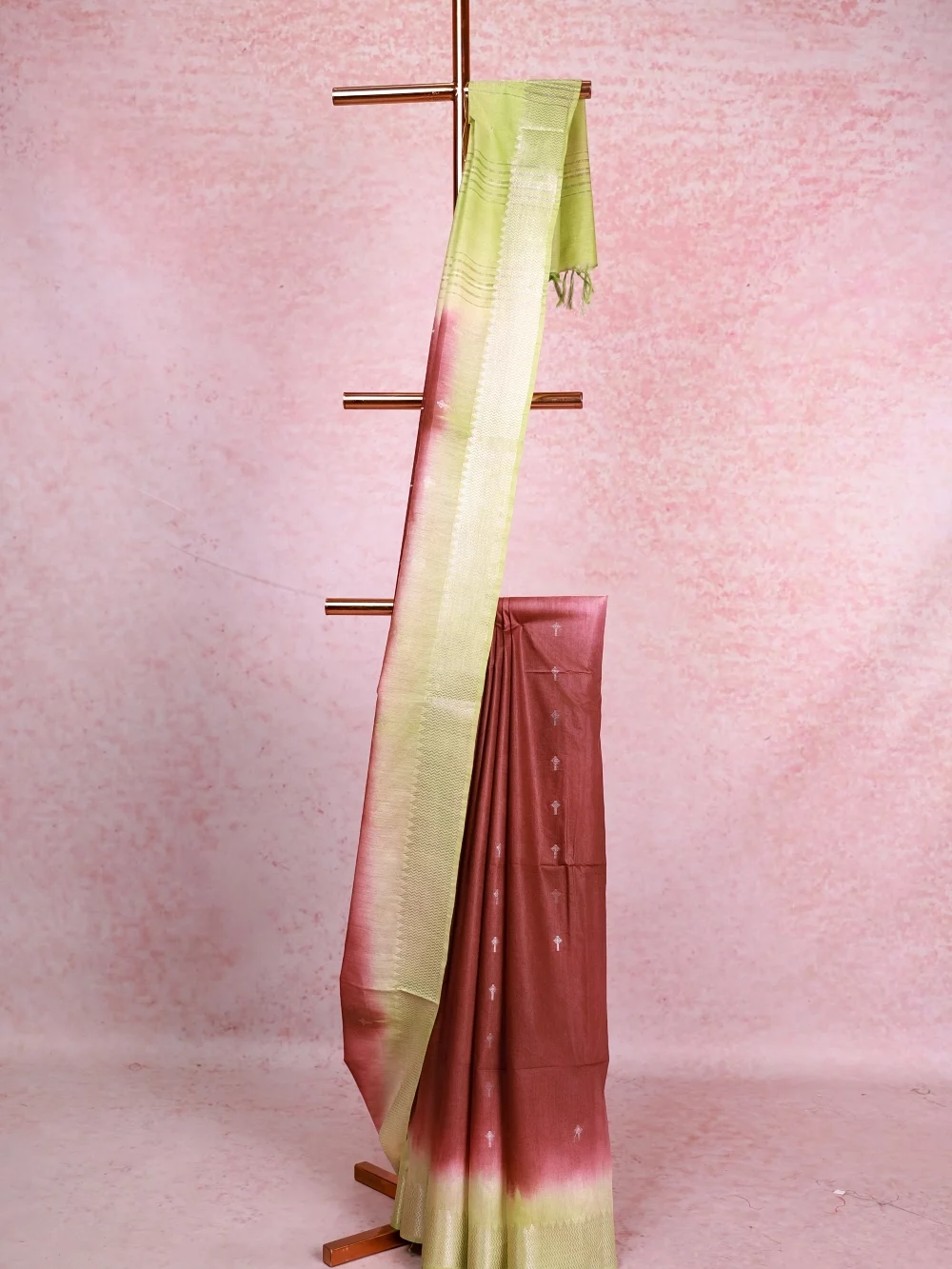 Onion Color Semi Tussar Saree