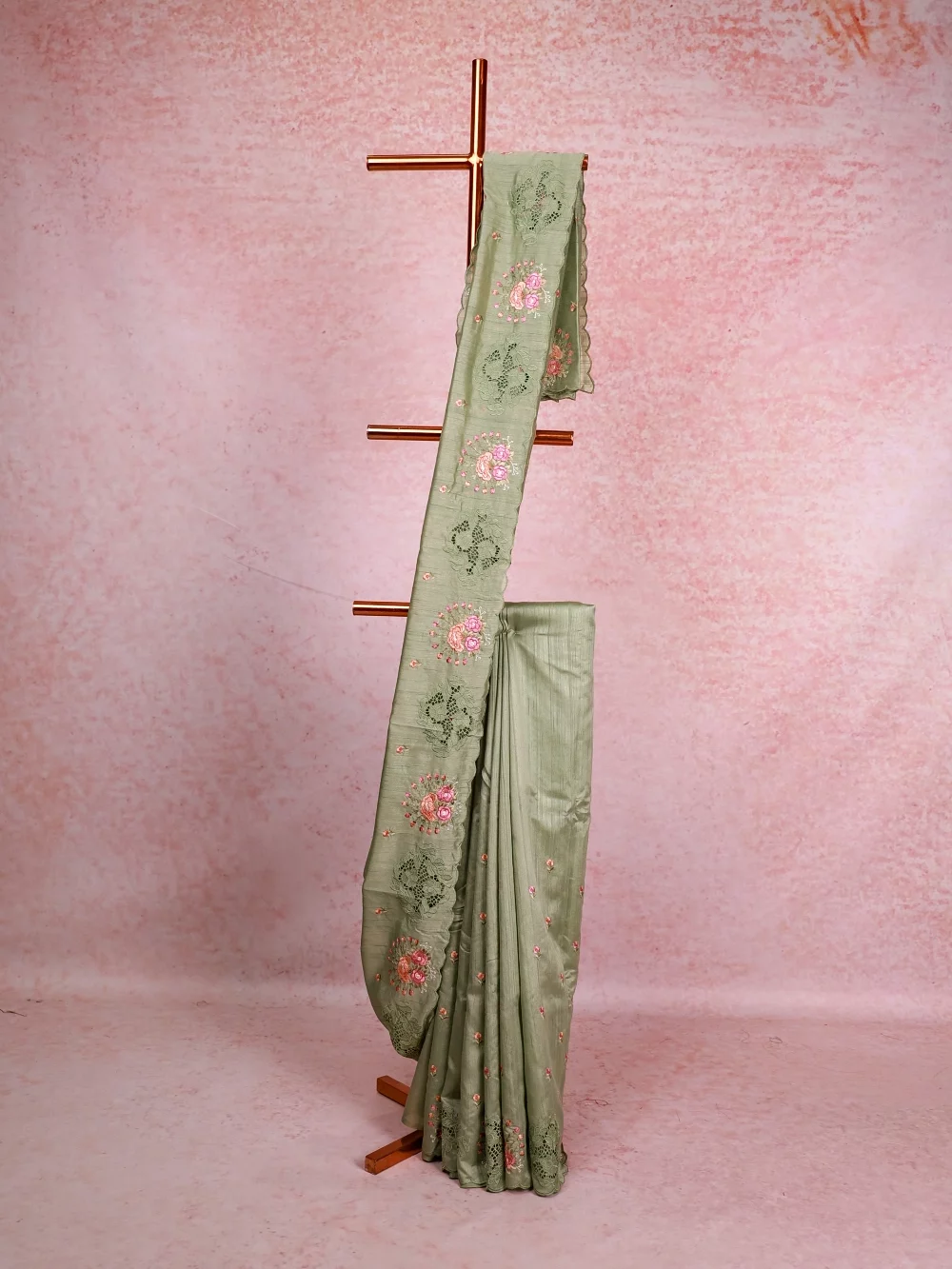 Pista Green Semi Tussar Saree