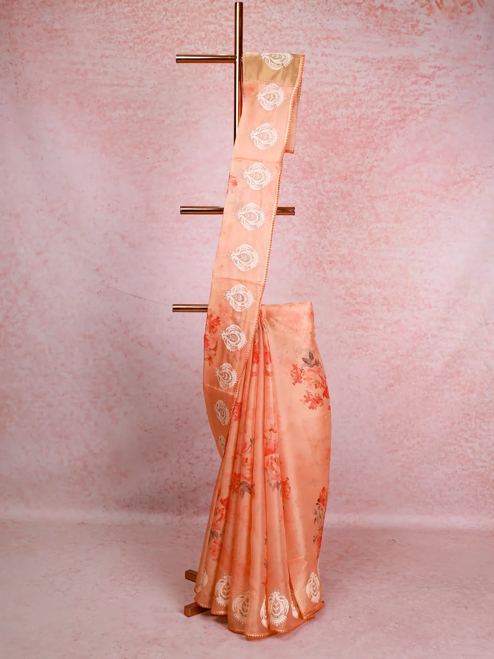 Peach Organza Saree