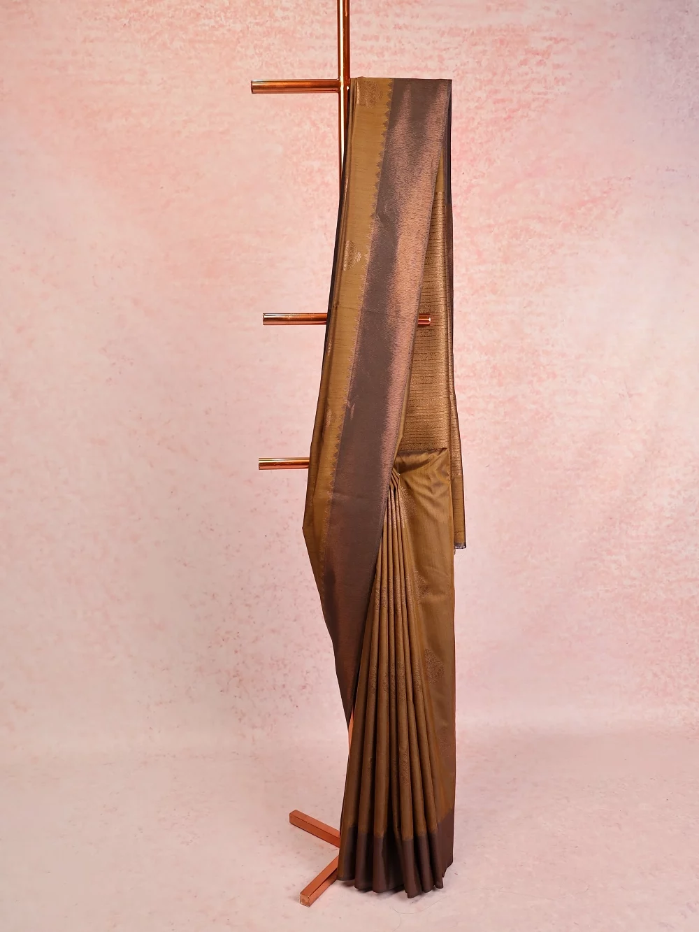 Mettalic Brown Semi Silk Saree