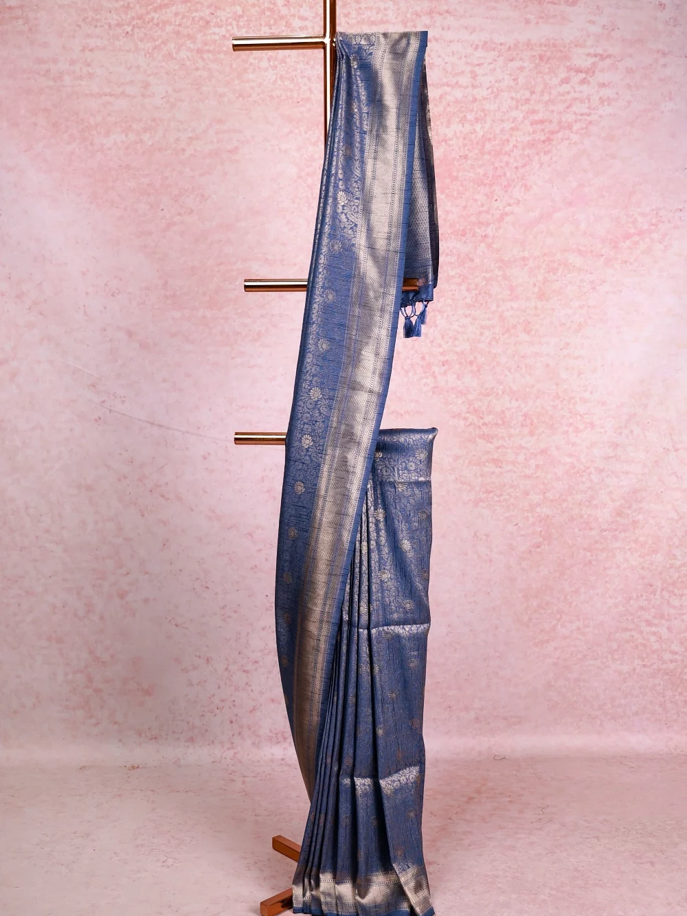 Greyish Blue Semi Banarasi Saree