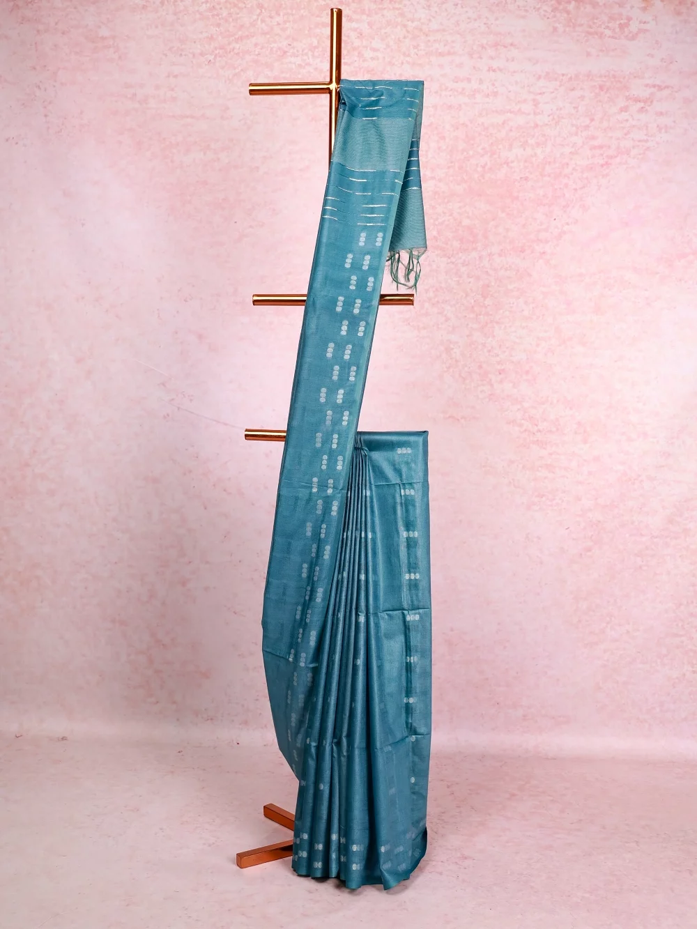 Ash Blue Semi Tussar Saree