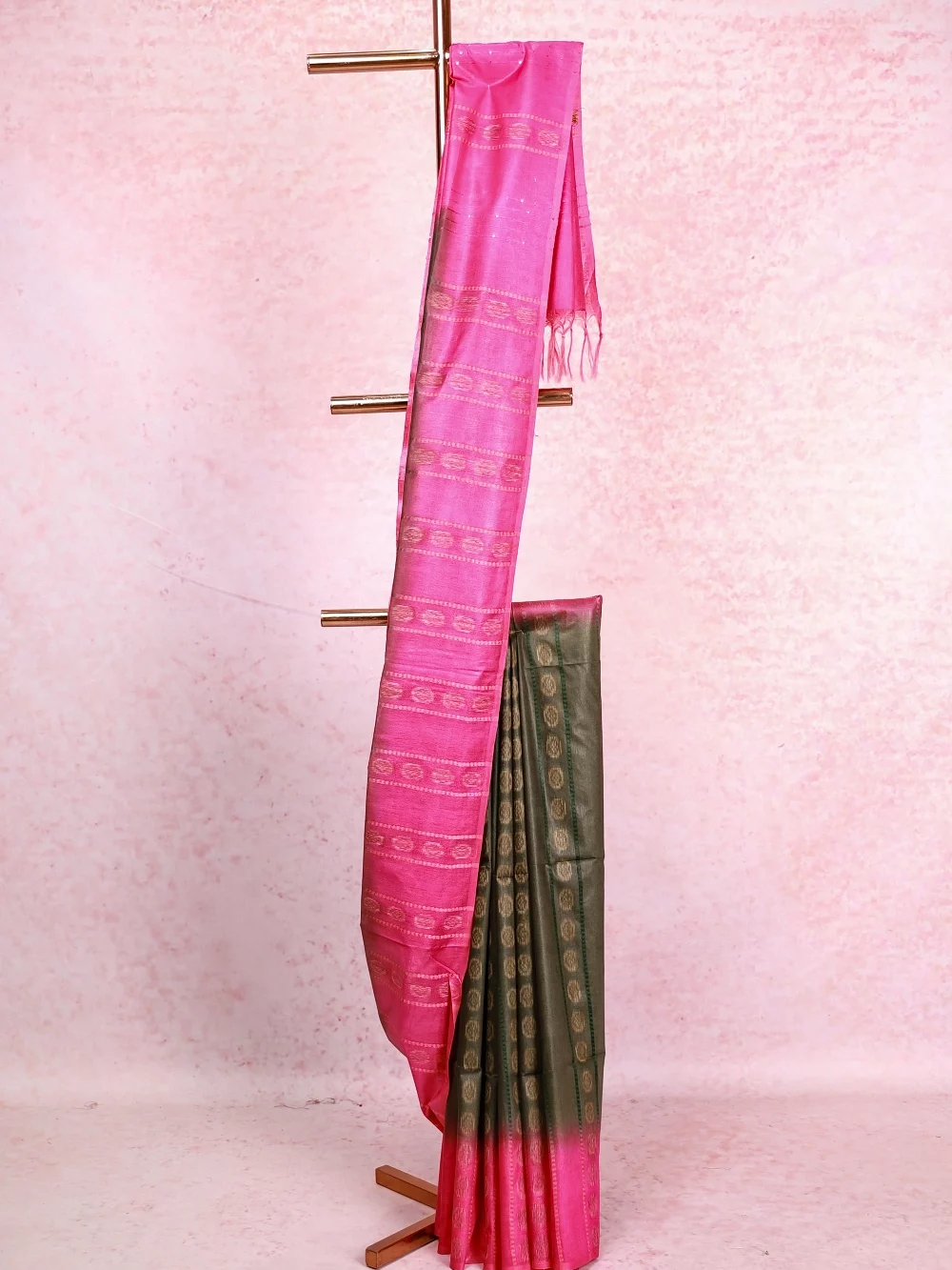 Olive Green Semi Tussar Saree