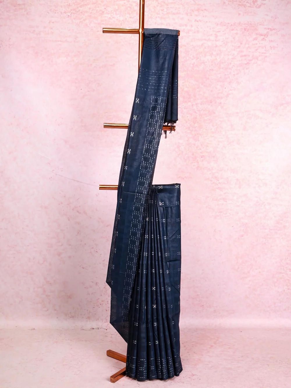 Navy Blue Semi Tussar Saree