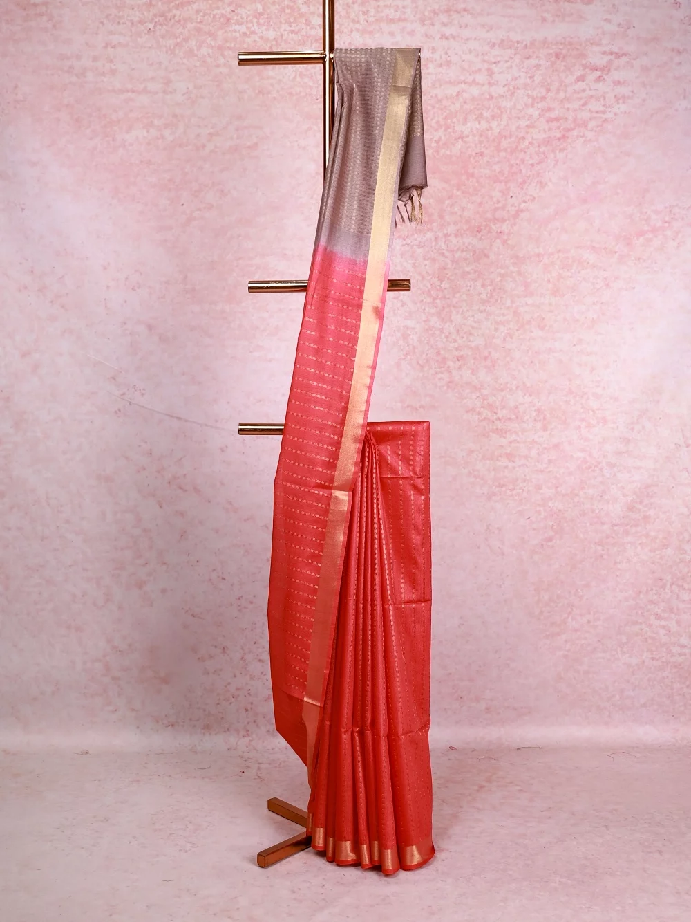 Chilly Red Semi Tussar Saree