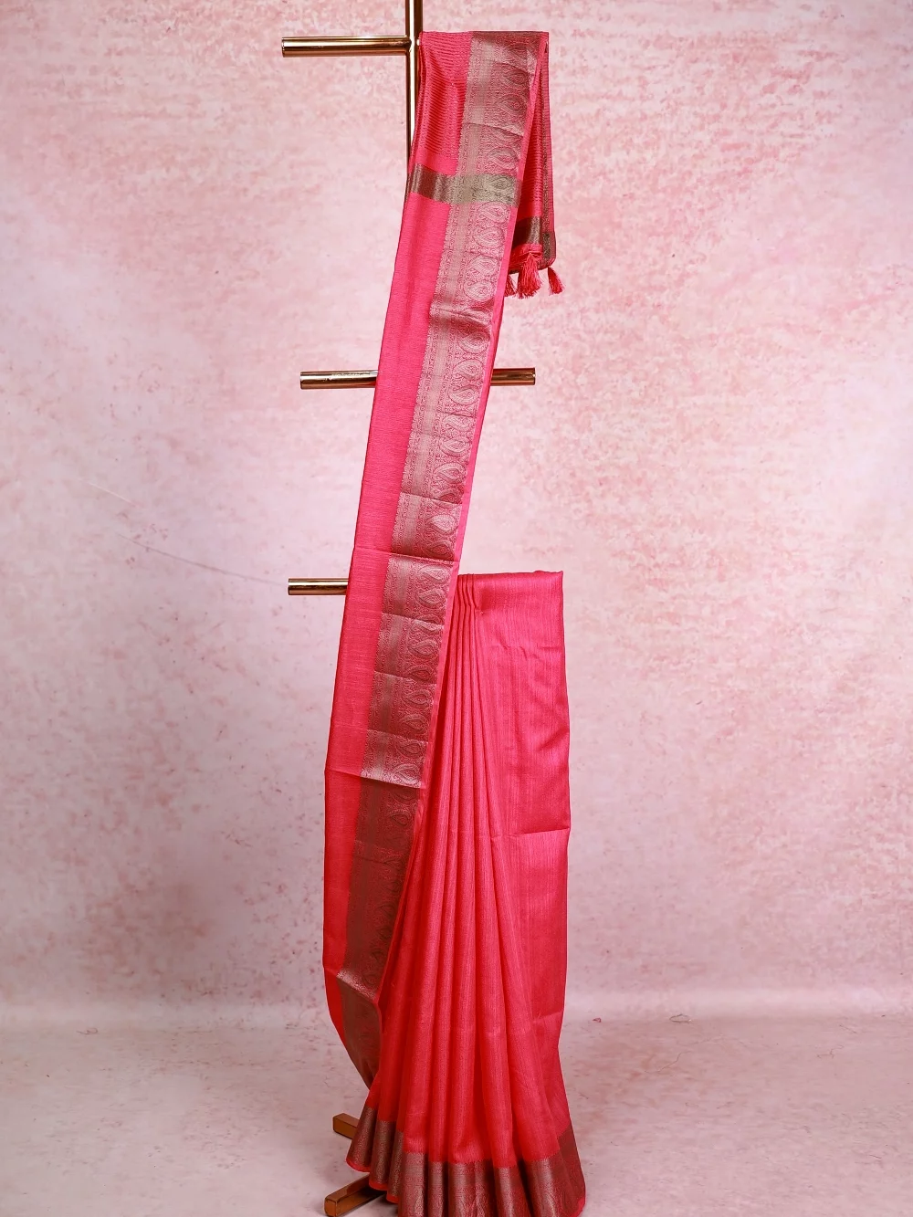 Pink Rose Semi Jute Saree