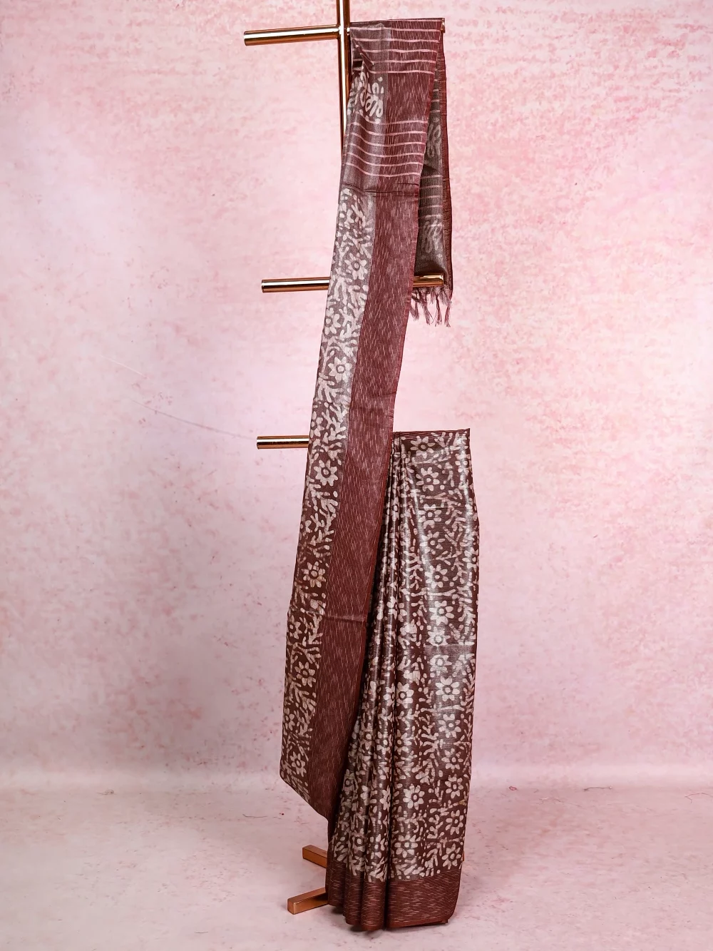Brown Cotton Tissue Saree