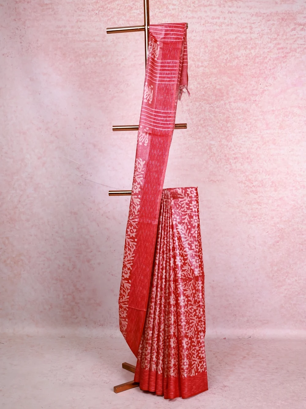 Chilly Red Tussar Tissue Saree