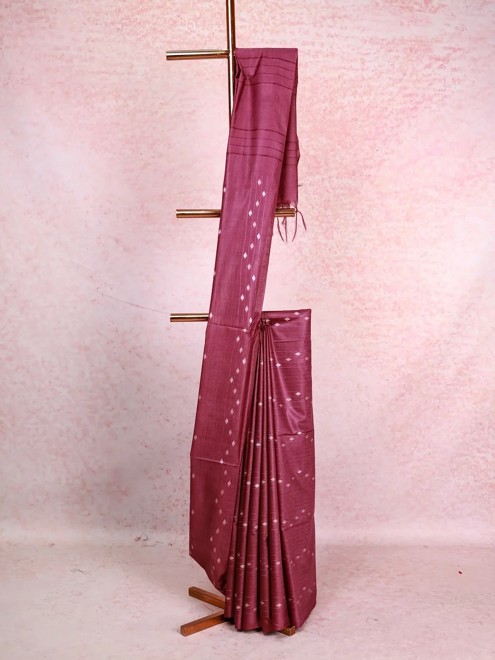 Wine Tussar Tissue Saree