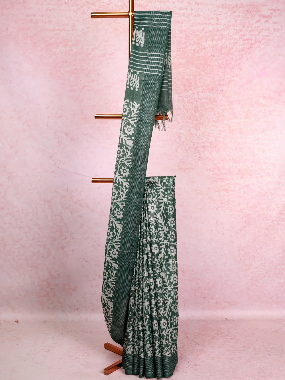 Green Tussar Tissue Saree