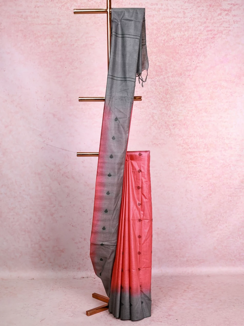 Peach Red Semi Tussar Saree