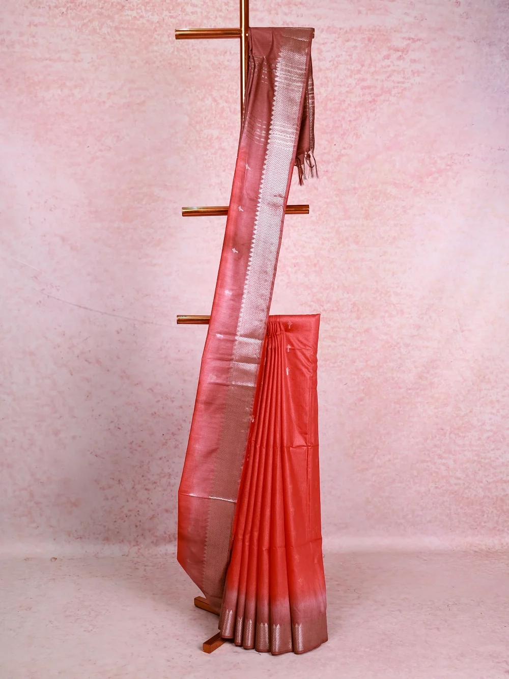 Reddish Orange Semi Tussar Saree