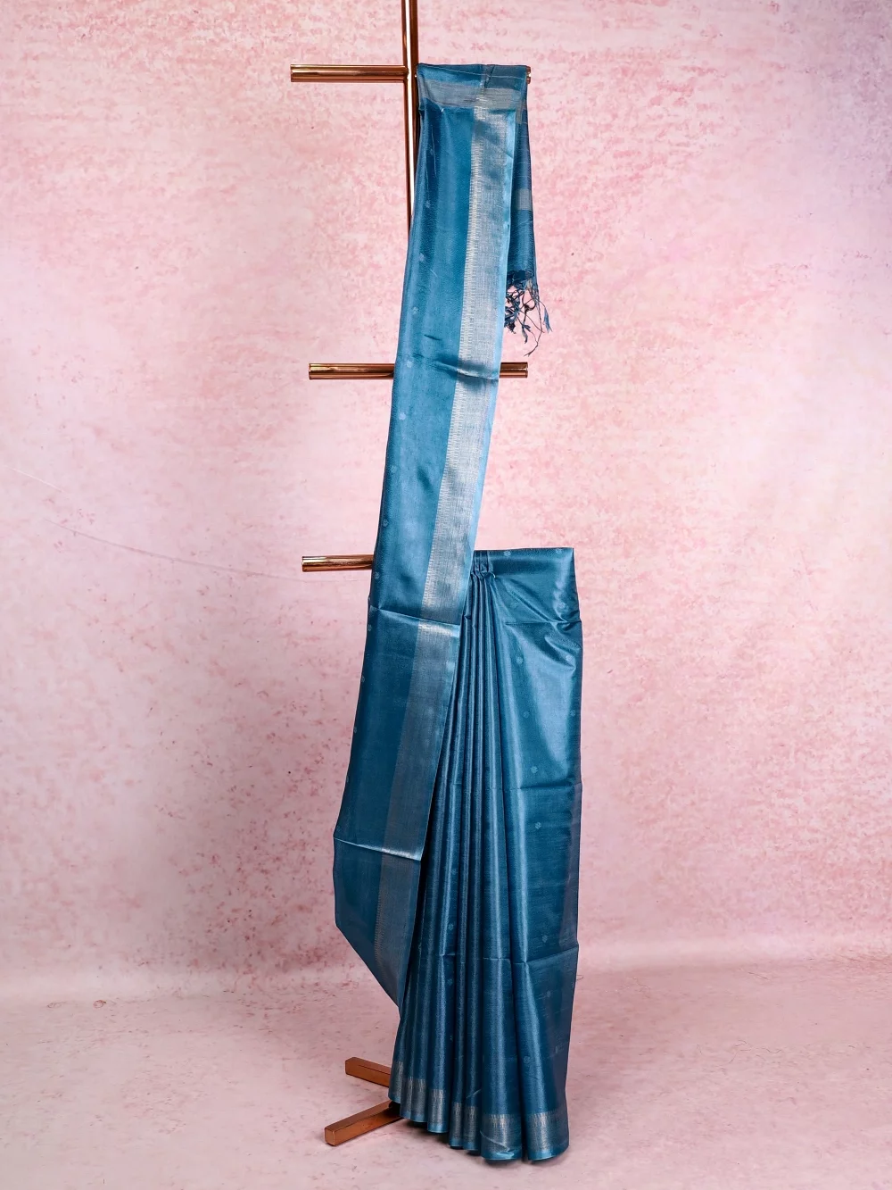 Ash Blue Semi Tussar Saree