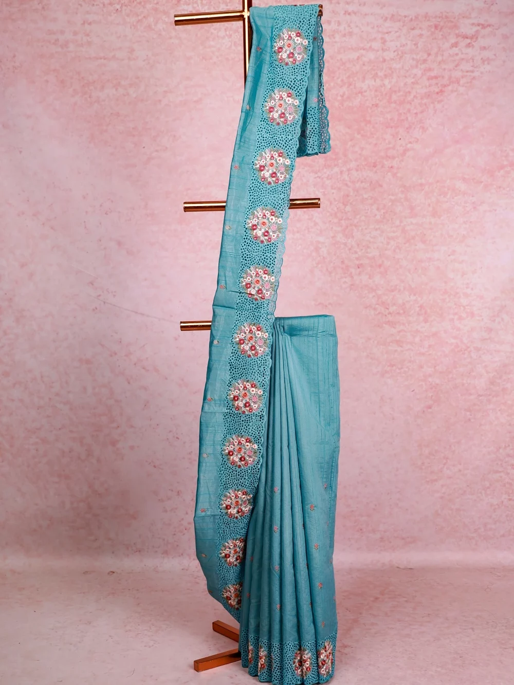 Sky Blue Semi Tussar Saree