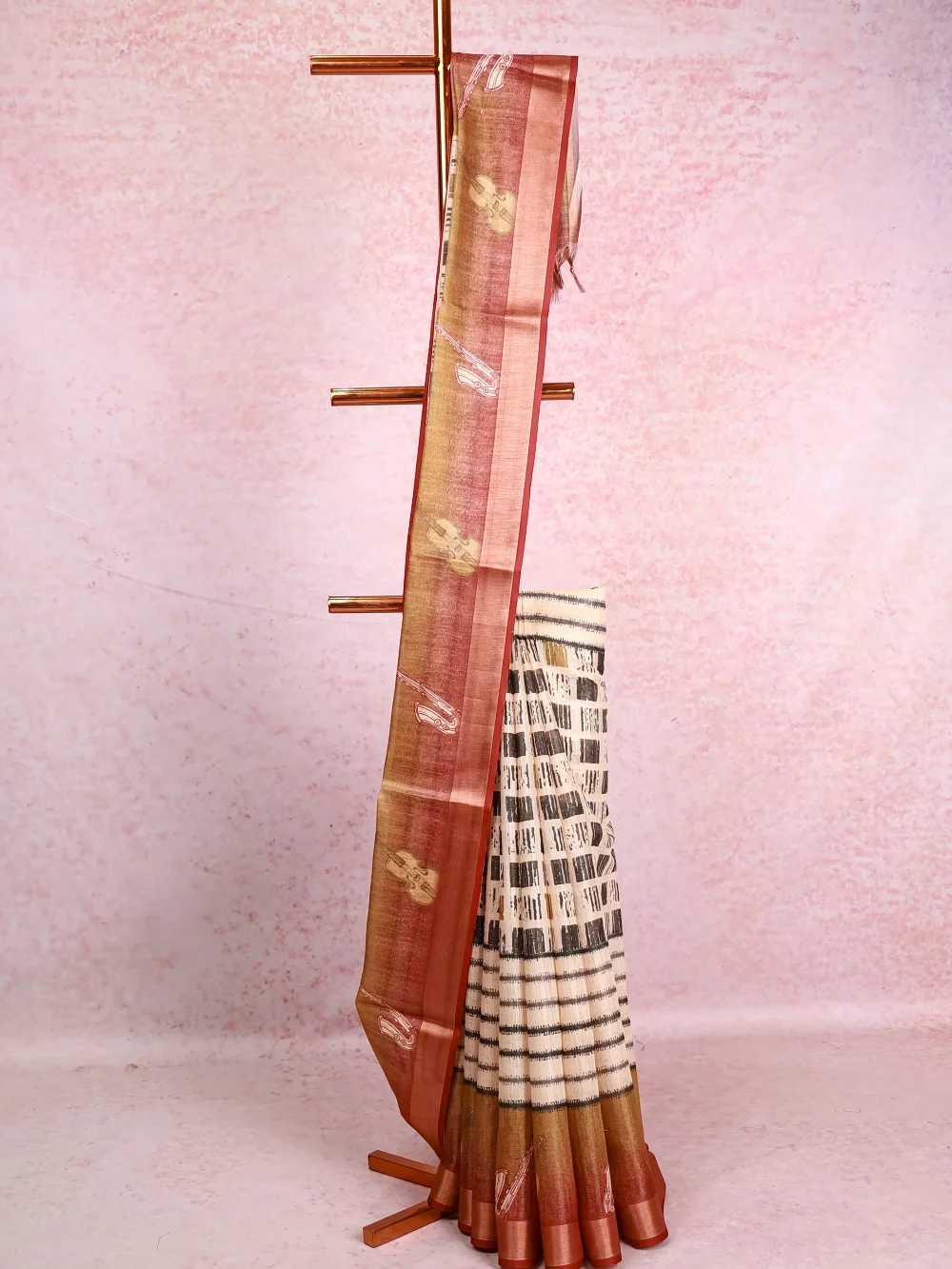 Cream Tissue Jute Saree