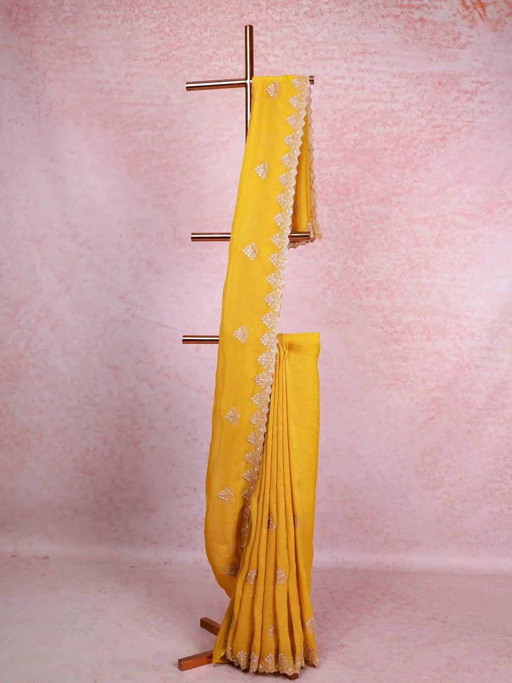 Mustard Yellow Crush Organza Saree