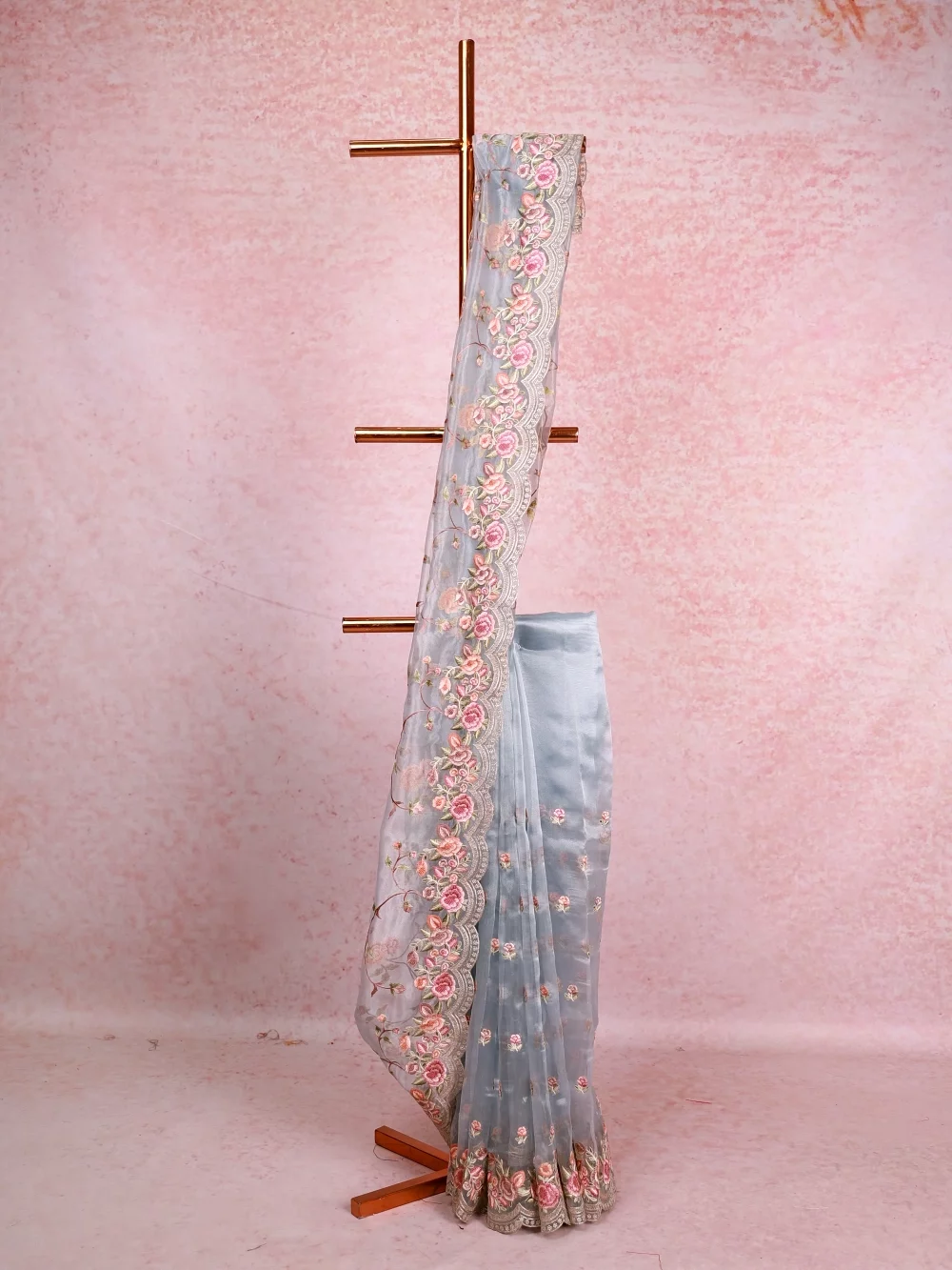 Powder Blue Glass Organza Saree