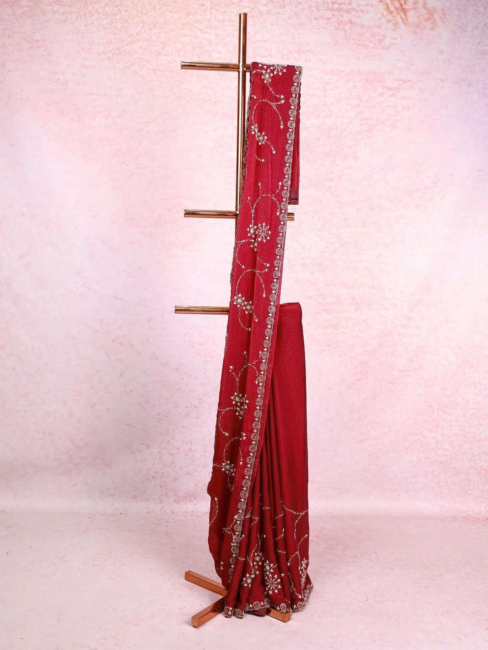 Wine Velvet  Organza Saree