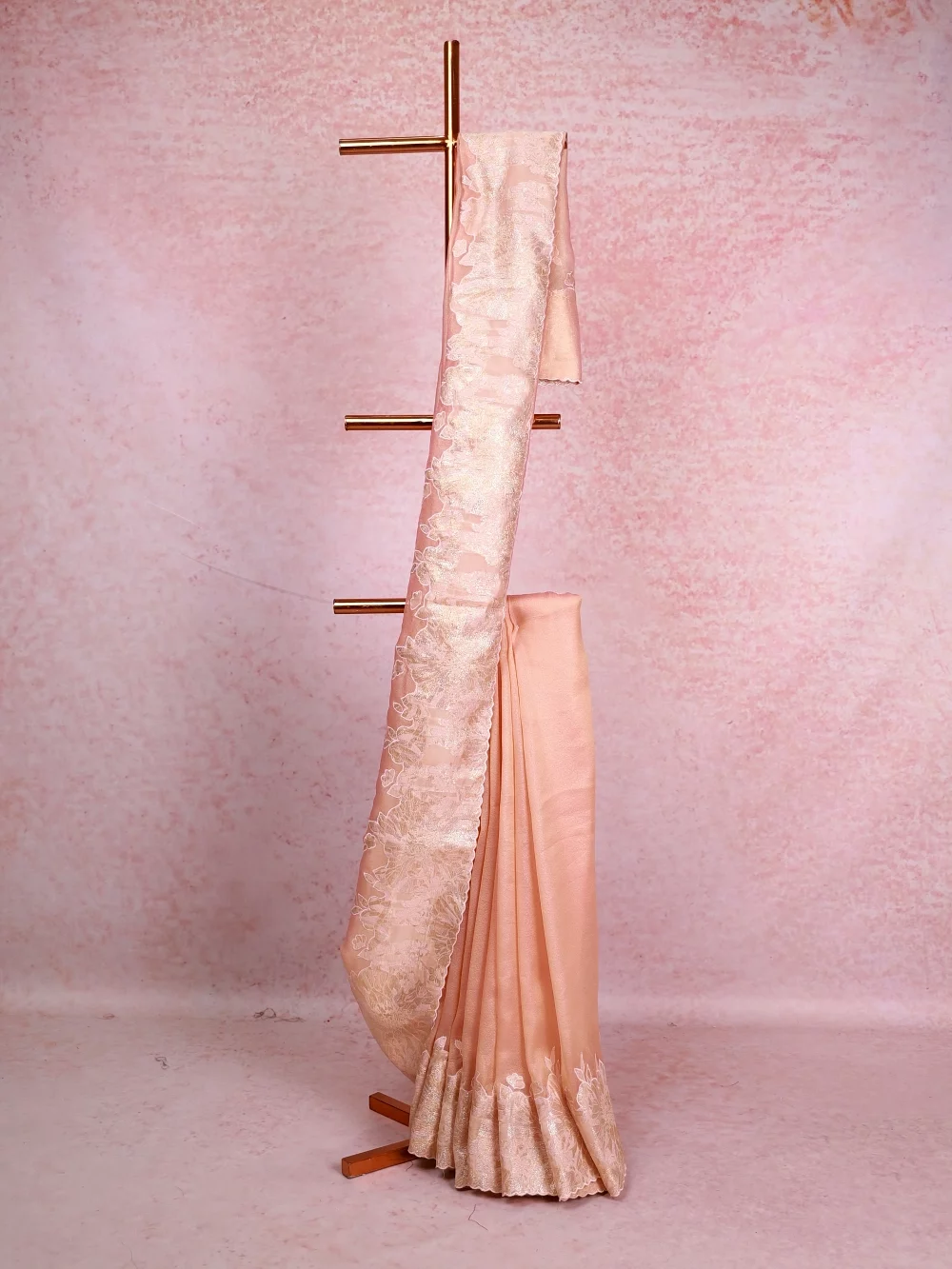 Peach Tissue Organza Saree