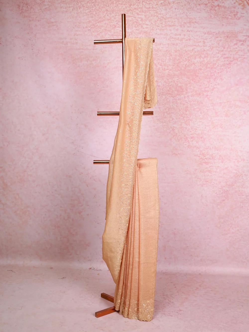 Pastel Peach Crush Organza Saree