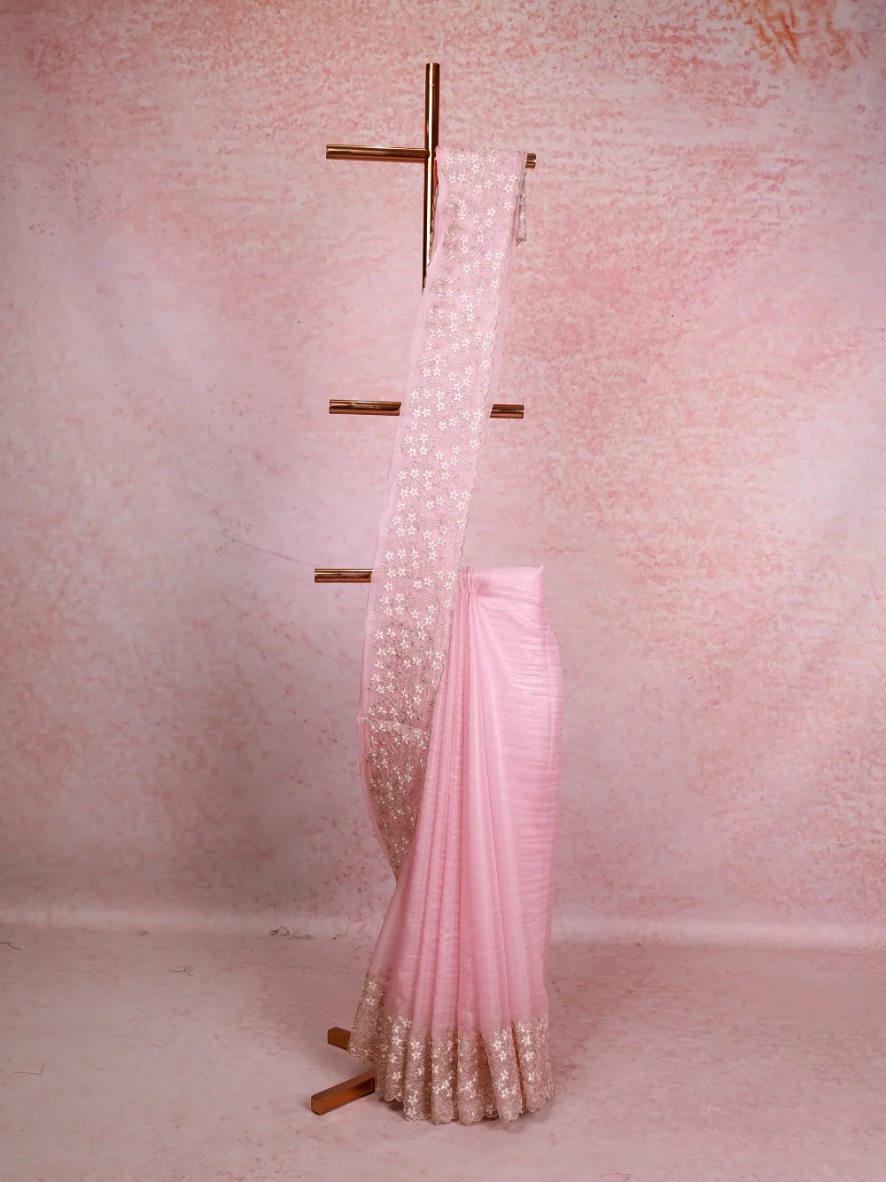Baby Pink Tissue Organza Saree