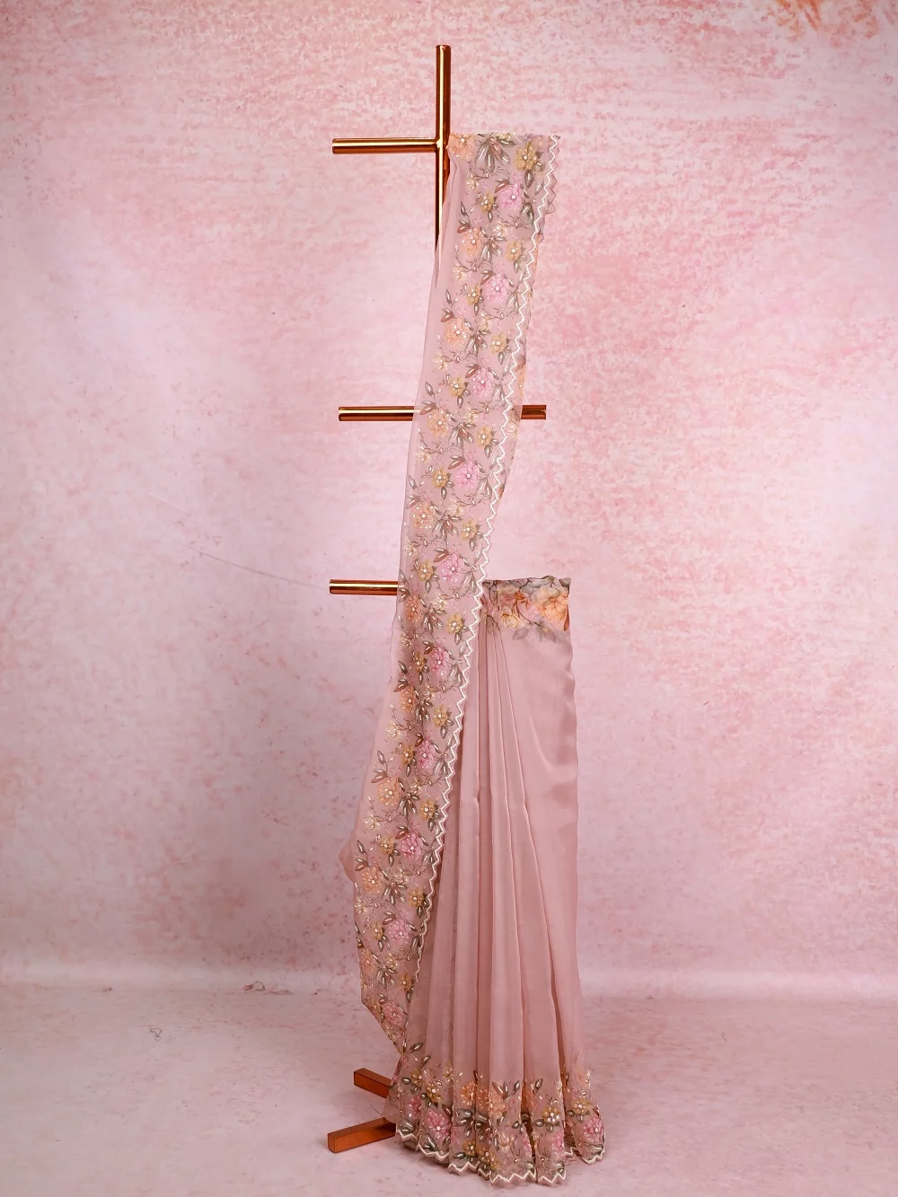 Onion Color Organza Saree