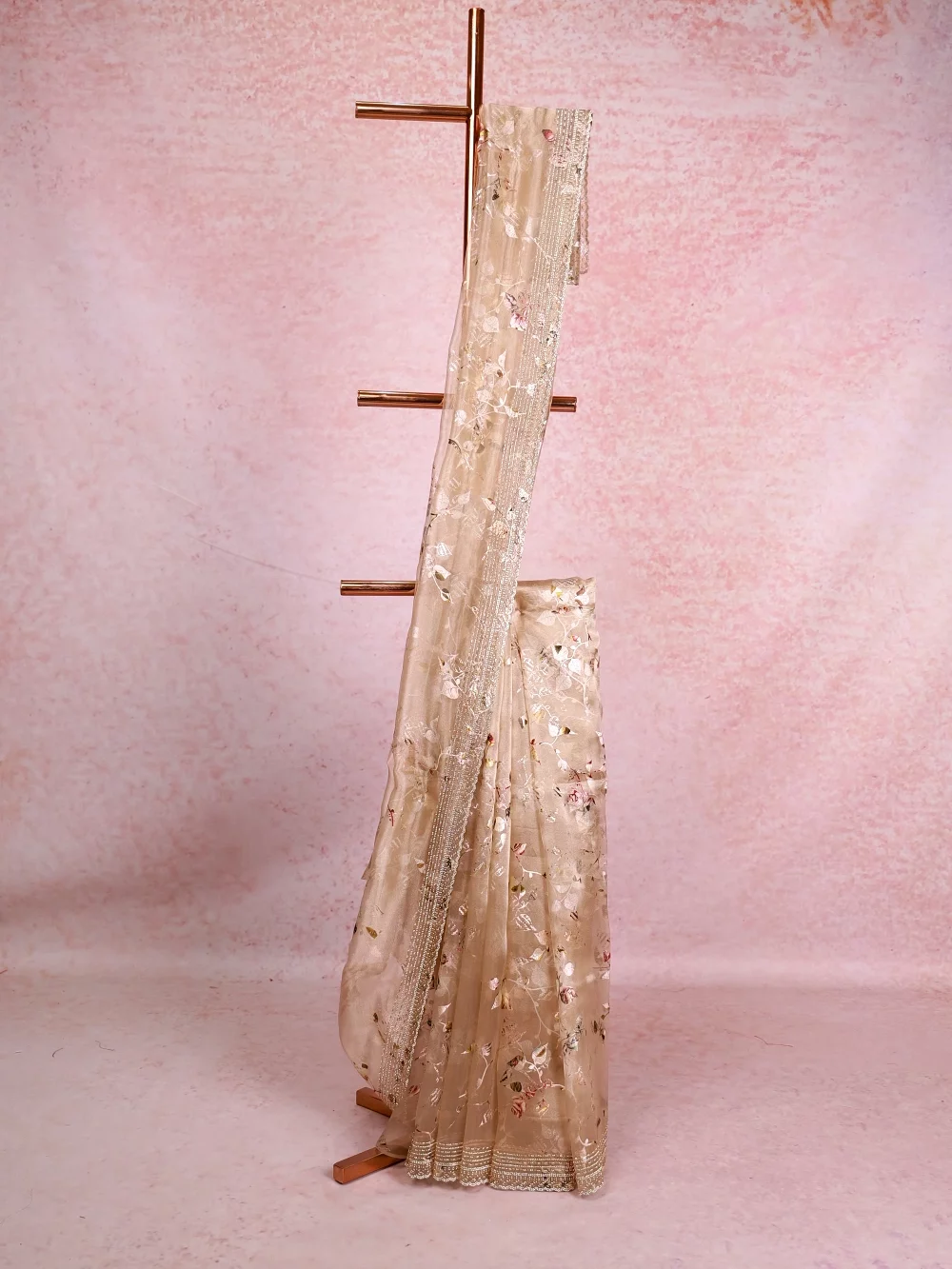 Beige Glass Organza Saree