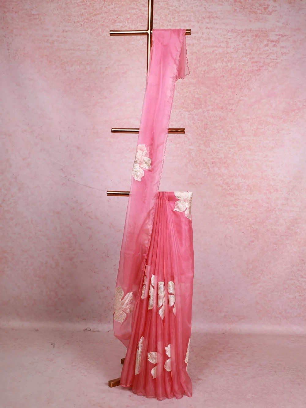 Pastel Pink Organza Saree