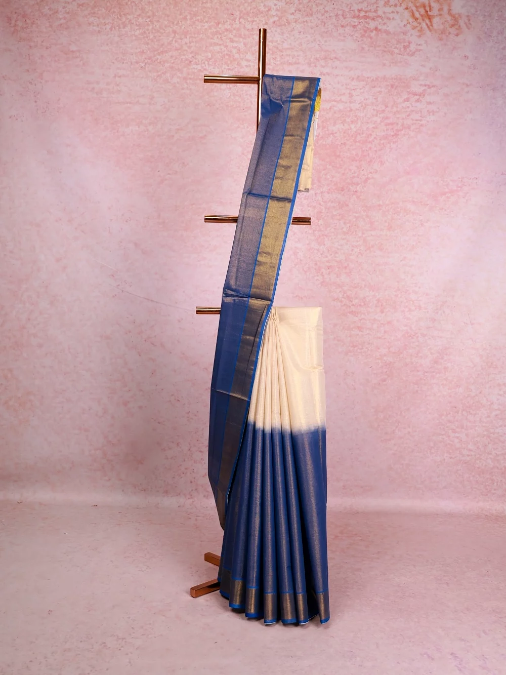 Golden And Blue  Tissue Kerala Saree