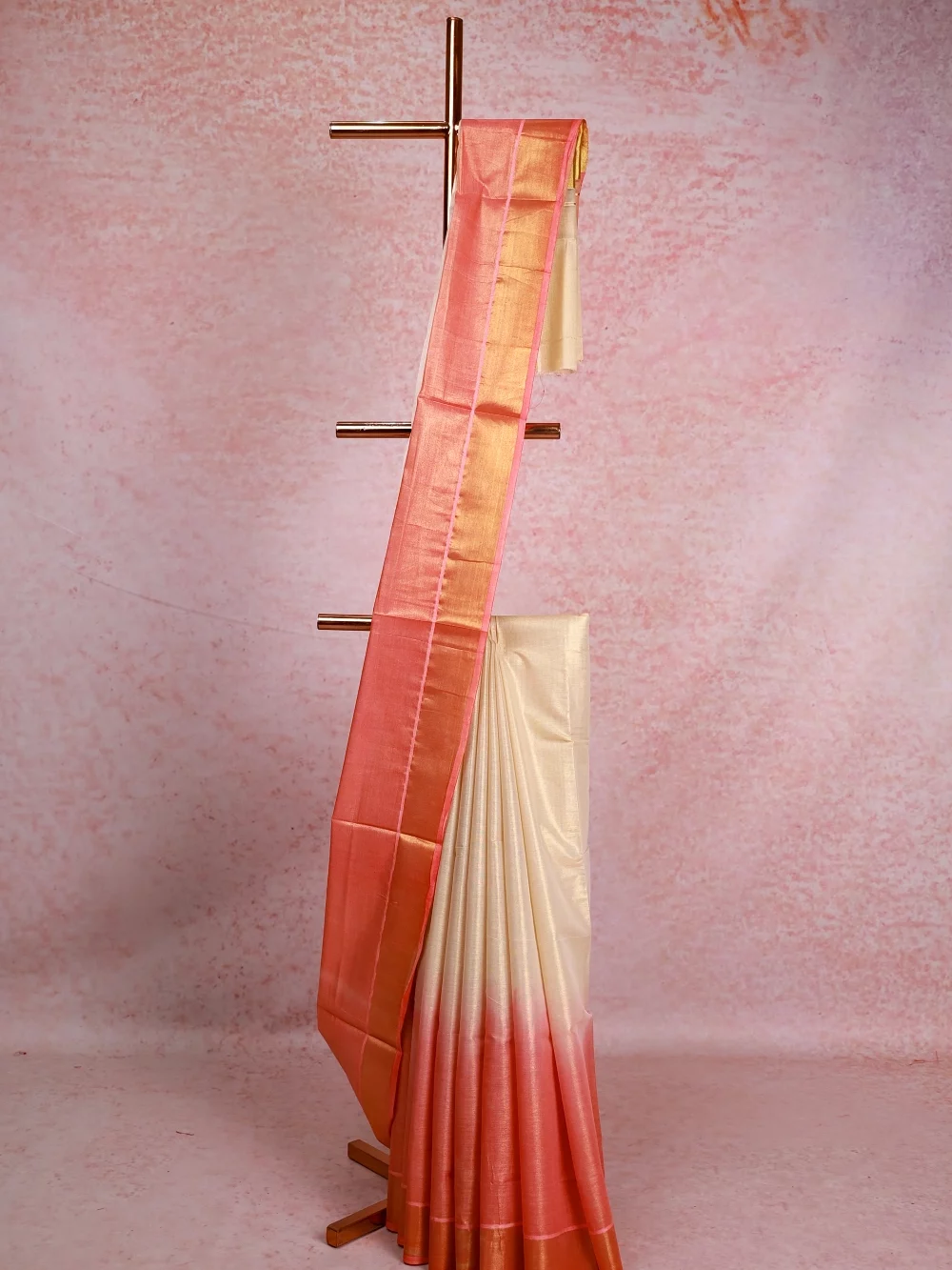 Golden Peach Tissue Kerala Saree