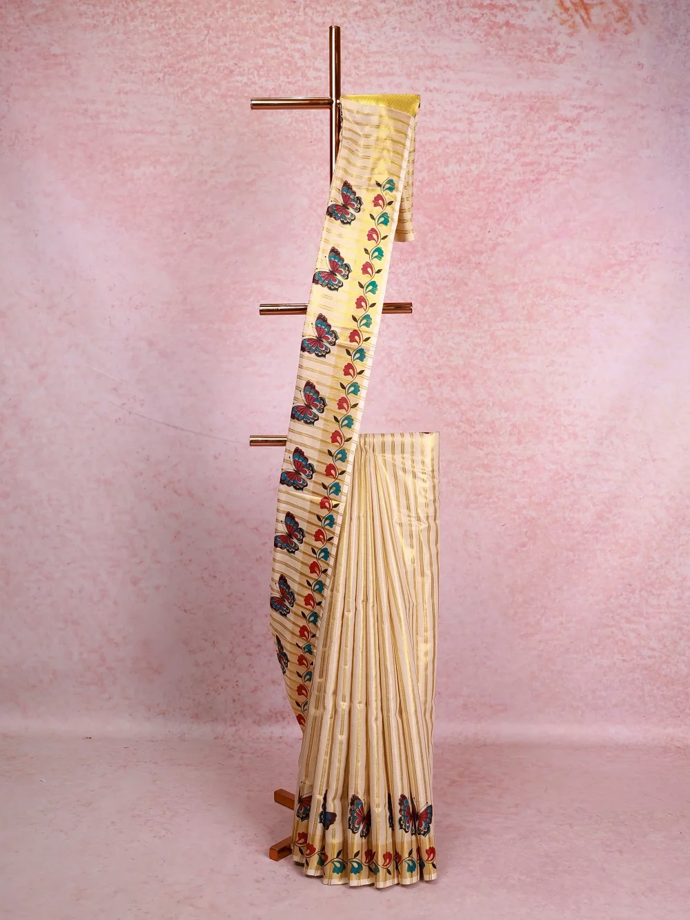 Golden Cream Tissue Kerala Saree