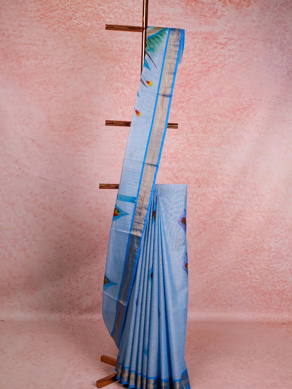 Blue Cotton Kerala Saree