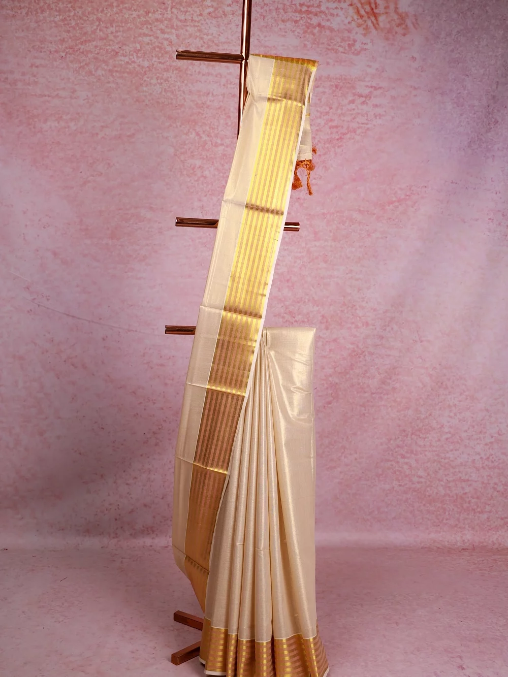 Golden Cream Tissue Kerala Saree