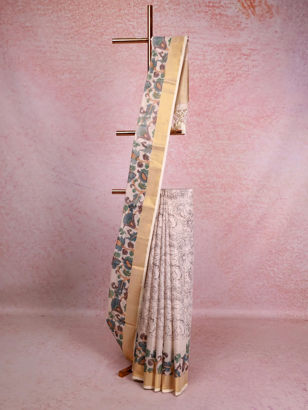 Cream Tissue Kerala Saree