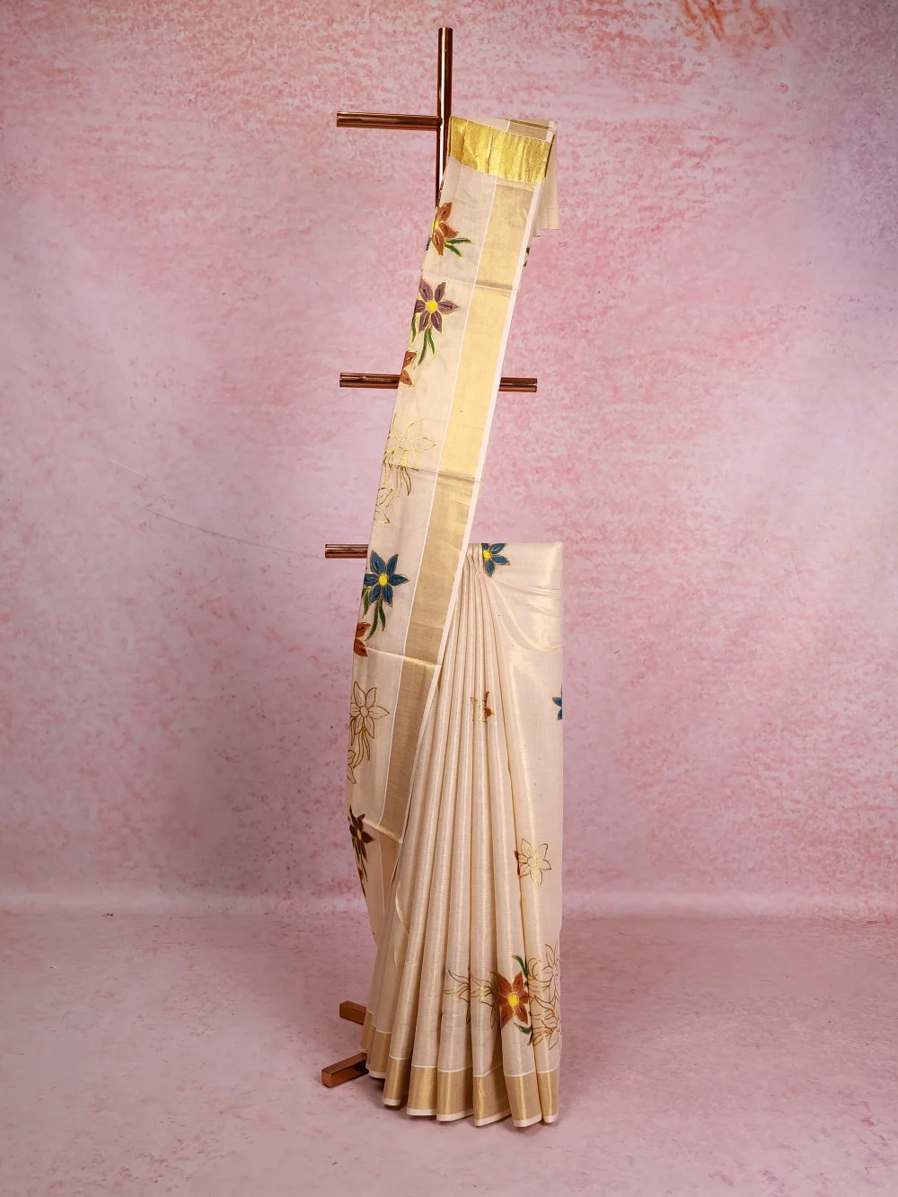 Cream Tissue Kerala Saree