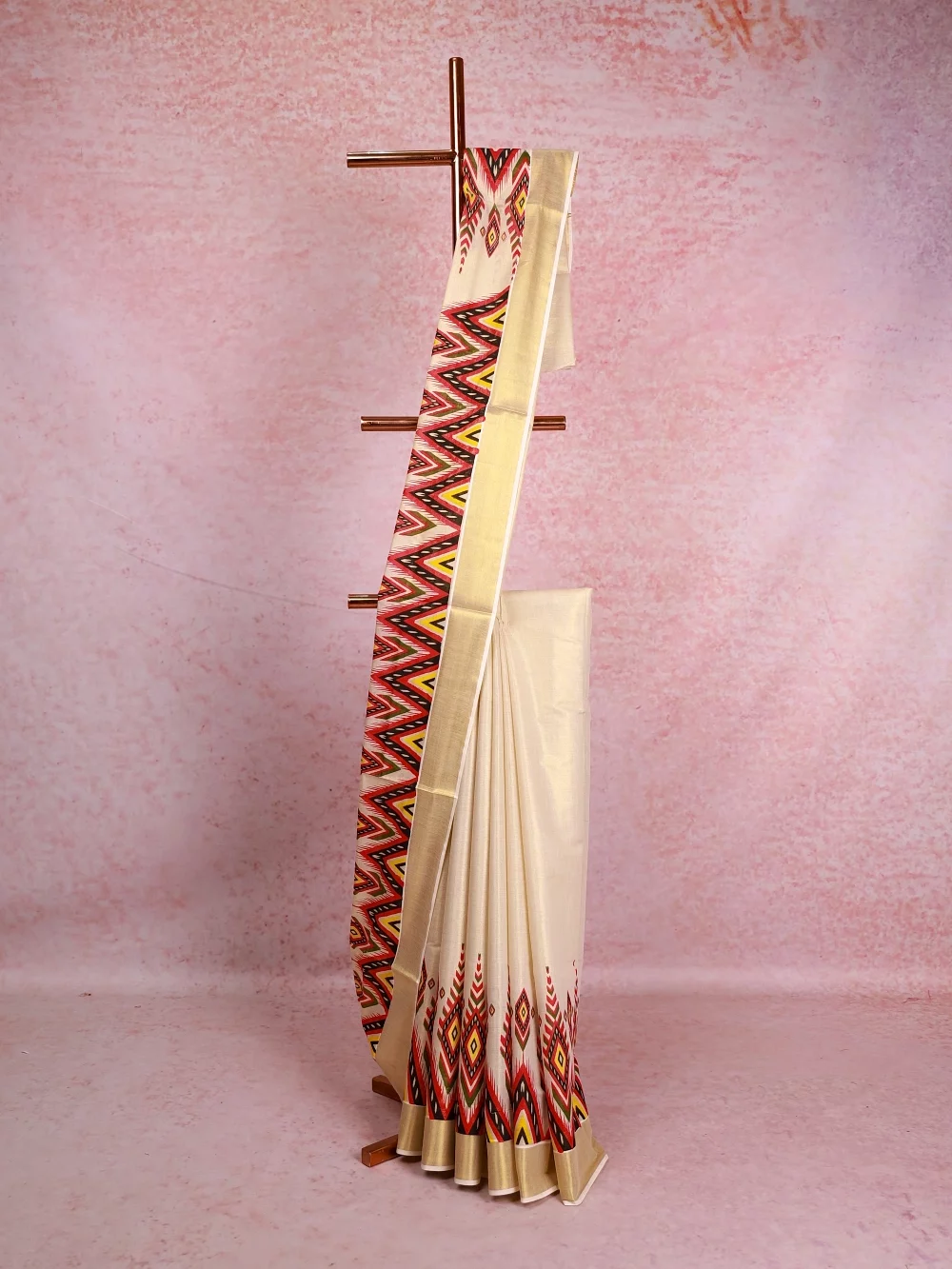 Golden Cream Tissue Kerala Saree