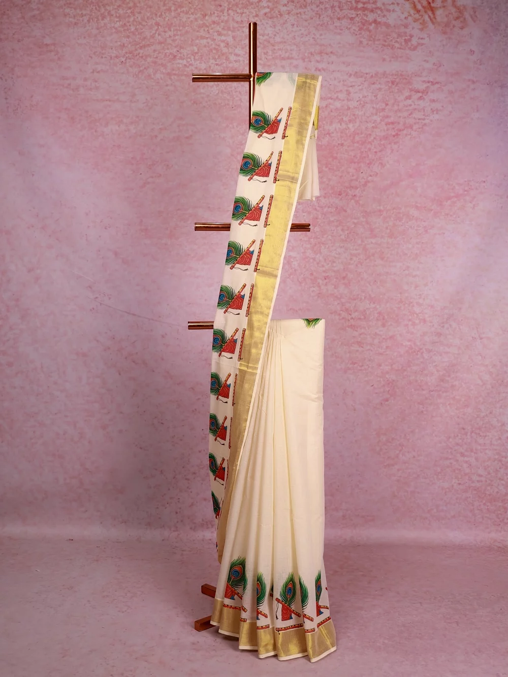 Cream Cotton Kerala Saree