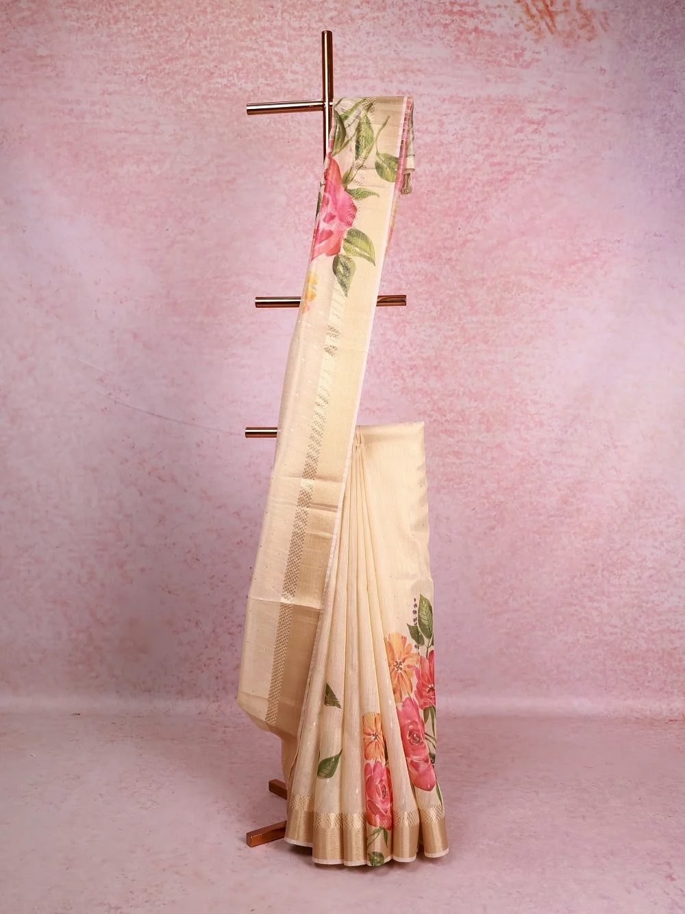 Cream Tissue Organza Kerala Saree