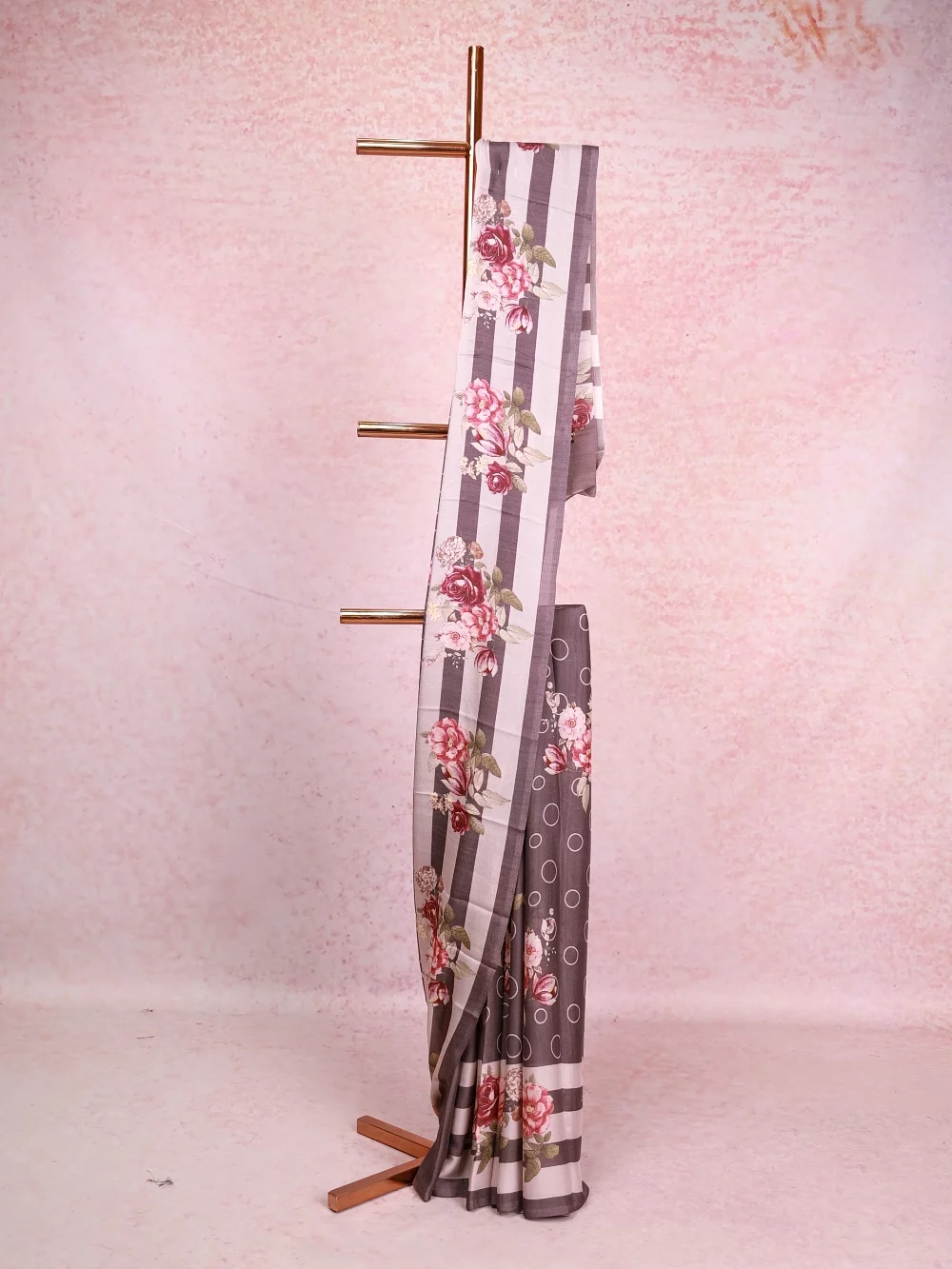 Dark Ash Crepe Georgette Saree