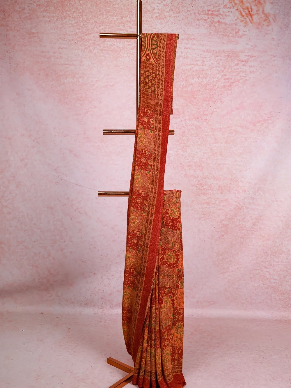 Orange  Crepe Chiffon Saree