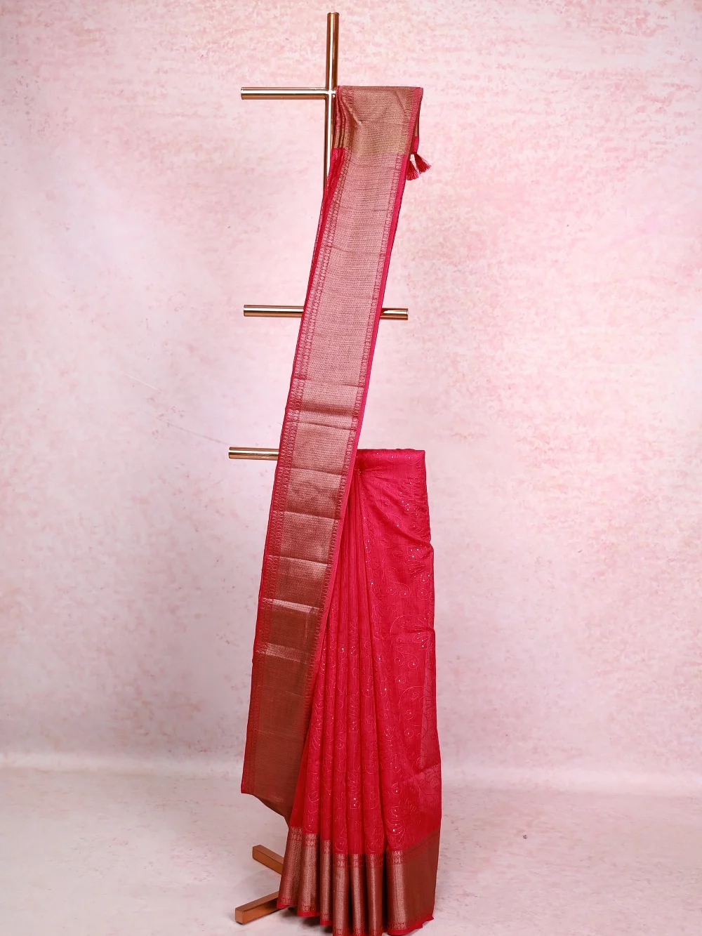 Magenta Pink Semi Jute Saree