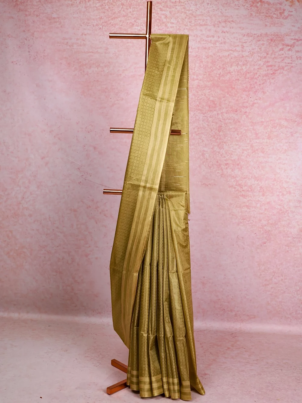 Olive Green Tussar Silk Saree